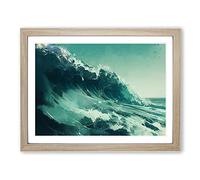 Monstrous Ocean Wave Framed Print | A2 Oak Framed Wall Art | Ready to Hang | Modern Nautical Picture | Living Room Bedroom Lounge Office