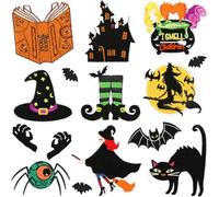 Monsully 15pcs Halloween Autumn Iron on Patches Halloween Embroidered Sew Applique Repair Patch Cute Skull Pumpkin Ghost Black Cat Witch Bats DIY Crafts for Clothing Jacket Dress Backpack Hat Decor