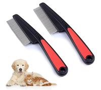 Monsully 2 Pcs Flea Comb for Dogs Cats Pet, Professional Lice Dust Flea Coarse & Fine Teeth, Nit Comb Stainless Steel Lice