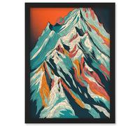 Mont Blanc Mountain Peak Linocut Illustration Artwork Framed Wall Art Print A4 Artery8 Black One Size