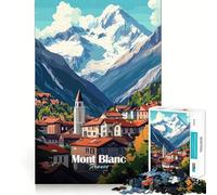 Mont Blanc Mountain Village Jigsaw Puzzle 1000 Piece for Teenagers Memory Build Vivid Color Playful Challenge Great Gift (38x26cm)