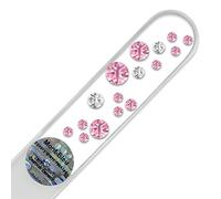 Mont Bleu Crystal Glass Nail File hand decorated with Swarovski crystals, Hand Made in Czech Republic (Europe), Czech Tempered Glass, Lifetime Guaranty, in Suede Sleeve (Light Rose - Crystal)