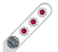 Mont Bleu Crystal Nail File from Limited Edition - Embellished with Swarovski crystals - Quality Czech Tempered Glass - Hand Made in Czech Republic (Europe) - in Black Suede Sleeve (Ruby - Crystal)