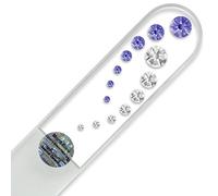 Mont Bleu Large Glass Nail File with Swarovski Elements, Hand Made, Czech Tempered, Lifetime Guaranty, in Suede Sleeve - Tanzanite Crystal