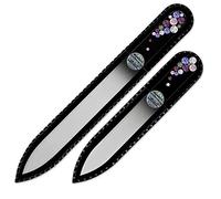 Mont Bleu Premium Set of 2 Crystal Nail Files Hand Decorated with crystals - in Black Velvet Sleeve - Genuine Czech Tempered Glass - Best Glass Nail Files Kit for Natural Nails