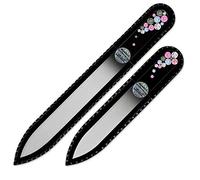 Mont Bleu Set of 2 Crystal Nail Files Hand Decorated with crystals - in Black Velvet Sleeve - Genuine Czech Tempered Glass - Handmade gifts - Premium Nail Filer Kit for Natural Nails
