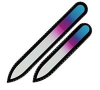 Mont Bleu Set of 2 Crystal Nail Files in Black Velvet Pouch - Rainbow Colours - Genuine Czech Tempered Glass - Lifetime Guaranty - Premium Nail Files for Women & Girls