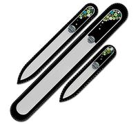 Mont Bleu Set of 3 Crystal Nail Files Hand Decorated with Swarovski Elements, in Black Velvet Sleeve - Genuine Czech Tempered Glass - Hand-Made Glass Nail Files