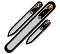 Mont Bleu Set of 3 Crystal Nail Files Hand Decorated with Swarovski Elements, in Black Velvet Sleeve - Genuine Czech Tempered Glass - Hand-Made Glass Nail Files