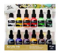 Mont Marte Acrylic Ink Premium 12pc x 20ml (0.7 US fl.oz), Acrylic Inks for Artists, Essential Colours, Ideal for Air Brush, Pouring Art, Scrapbooking, Ink Drawing, Mixed Media