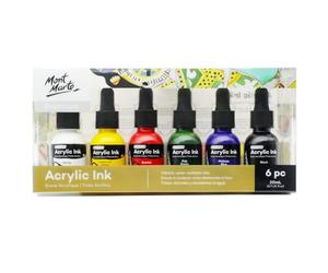 Mont Marte Acrylic Ink Premium 6pc x 20ml (0.7 US fl.oz), Acrylic Inks for Artists, Essential Colours, Ideal for Air Brush, Pouring Art, Scrapbooking, Ink Drawing, Mixed Media