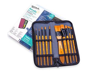 Mont Marte Acrylic Paint Brush Set - 10 Taklon Brushes in Wallet - Ideal Brush Set for Acrylic Painting - Perfect for Beginners, Professionals
