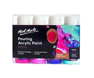 MONT MARTE Acrylic Pouring Paint Set Aurora - 4 pieces x 60ml - Premixed with Pouring Medium - Shiraz, Pink, Ultramarine Blue, Mint Green