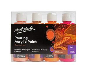 MONT MARTE Acrylic Pouring Paint Set Coral - 4 Pieces x 120ml - Pre-mixed Acrylic Paints with Pouring Medium - Orange, Bronze, Shiraz, Coral