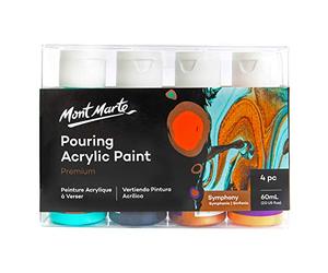 MONT MARTE Acrylic Pouring Paint Set Symphony - 4 pieces x 60ml - Premium Acrylic Paints Premixed with Pouring Medium - Turquoise, Lamp Black, Bronze, Orange