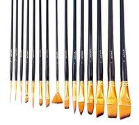 Mont Marte Art Paint Brush Set, 15 Piece. Includes 15 Taklon Bristle Paint Brushes and Easel Wallet with Zip Fastening. Suitable for Acrylic, Oil and Watercolor Painting.