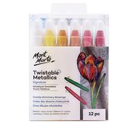 Mont Marte Signature Twistable Metallics,12 Blendable Gel Sticks, Thick Strokes for Coloring Large Surfaces, Ideal for Art, Craft and Coloring.