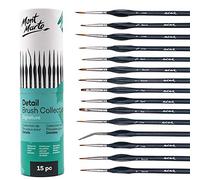 Mont Marte Detail Paint Brush Collection, 15 Piece, Taklon Bristles, Suitable for Acrylic, Oil, Watercolour and Gouache Paints, Includes Storage Bag