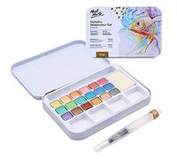 MONT MARTE Watercolour Paint Set Metallic - 18 Watercolours - Including Water Brush, Sponge, Palette - Compact Set - Ideal for Watercolour Painting