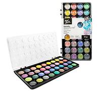 MONT MARTE Watercolour Paint Set Metallic - 36 Watercolours - Brush Included - Compact Set - Ideal for Watercolour Painting - Metalliceffect