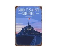 Mont Saint Michel France Normandy Nightscape,Vintage Tin Signs Funny Metal Tin Sign Wall Art Garden House Plaque for Bathroom Kitchen Cafe Wall Halloween Christmas Decor(15x30cm）6x12 inch-B14
