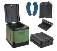 Montafox Foldable Camping Toilet Portable Loo Campervan WC Collapsible | 12 Bags, Max 150 kg, Adults, Folding Mobile Outdoor Toilets, Storage Box, Camp, Van, Caravan, Chemical Free, Fishing