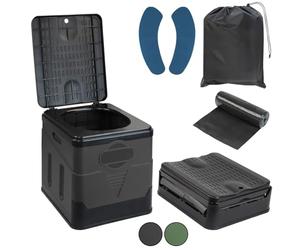 Montafox Foldable Camping Toilet Portable Loo Campervan WC Collapsible | 12 Bags, Max 150 kg, Adults, Folding Mobile Outdoor Toilets, Storage Box, Camp, Van, Caravan, Chemical Free, Fishing