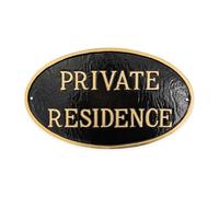 Montague Metal Products Oval Private Residence Statement Plaque Sign, Black with Gold Lettering, 6" x 10"