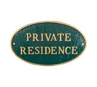 Montague Metal Products Oval Private Residence Statement Plaque Sign, Hunter Green with Gold Letter, 6" x 10"