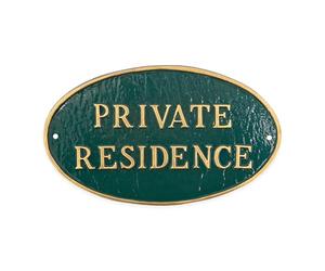 Montague Metal Products Oval Private Residence Statement Plaque Sign, Hunter Green with Gold Letter, 6" x 10"