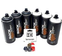 Montana Black & White Spray Cans Set, 3 x Black + 3 x White + 10 Replacement Spray Heads - 6 x 400 ml