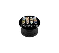 Montana Brushstroke Bison Cowboy Hat Wheat Mountains Fishing PopSockets Adhesive PopGrip
