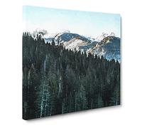 Montana Mountain Behind the Forest Modern Canvas Wall Art Print Ready to Hang, Framed Picture for Living Room Bedroom Home Office Décor, 14x14 Inch (35x35 cm)