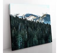 Montana Mountain Behind the Forest Modern Canvas Wall Art Print Ready to Hang, Framed Picture for Living Room Bedroom Home Office Décor, 50x50 cm (20x20 Inch)