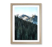 Montana Mountain Behind The Forest Modern Framed Wall Art Print, Ready to Hang Picture for Living Room Bedroom Home Office Décor, Oak A4 (34 x 25 cm)
