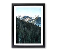 Montana Mountain Behind The Forest Modern Framed Wall Art Print, Ready to Hang Picture for Living Room Bedroom Home Office Décor, Black A4 (34 x 25 cm)