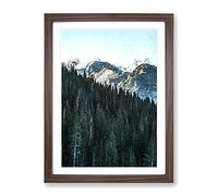 Montana Mountain Behind The Forest Modern Framed Wall Art Print, Ready to Hang Picture for Living Room Bedroom Home Office Décor, Walnut A4 (34 x 25 cm)