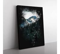 Montana Mountain Behind The Forest Paint Splash Modern Canvas Wall Art Print Ready to Hang, Framed Picture for Living Room Bedroom Home Office Décor, 50x35 cm (20x14 Inch)