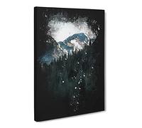 Montana Mountain Behind The Forest Paint Splash Modern Canvas Wall Art Print Ready to Hang, Framed Picture for Living Room Bedroom Home Office Décor, 30x20 Inch (76x50 cm)