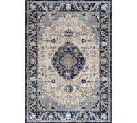 Oriental Vintage Design Area Rug in Beige and Navy Blue Non-Shedding Short Pile Stain-Resistant Soft Carpet in Medallion Style for Living Room Bedroom THE RUGS Blue 120cm x 170cm