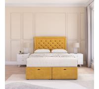 Montana Plush Fabric Ottoman Bed End Opening With Sprung Memory Mattress & 26 Inch Headboard Sloomy Gold King