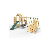 (Montana) Rebo Double Tower Climbing Frame with Flexible Bridge, Swing & Slide