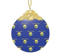 Montana State Flag Elegant Glass Round Pendant, Detailed 3.3 Inch Holiday Ornament For Gift And Celebration