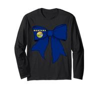 Montana State Flag Girl Coquette Bow Ribbon Long Sleeve T-Shirt