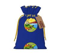 Montana State Flag Print Drawstring Pouches For Gifts,Reusable Fabric Gift Bags,For Holiday And Party Presents