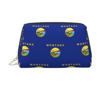 Montana State Flag Toiletry Cosmetics Bag, Portable Travel Cosmetic Makeup Bag,PVC Leather,with Compartments