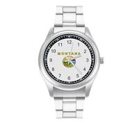 Montana State Flag Watch for Men Metal Band Watches Business Gift Three-Hand Wrist Watch for Boyfriend Father