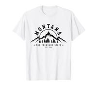 Montana The Treasure State Est. 1889 Vintage Mountains Gift Value Graphic T-Shirt, Men, White, M