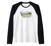 Montana Watercolor Landscape Art for Nature Lovers Raglan Baseball Tee
