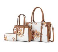 Montana West 3PCS Purses for Women Tote Bag and Wallet Set Shoulder Satchel Handbags, Flower Light Brown, Classic